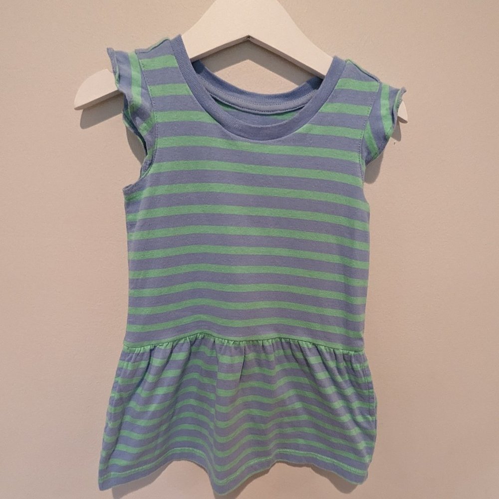 Primary striped flutter sleeve dress